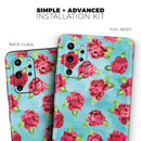 Shabby Chic Flowers over Aqua Watercolor Pattern - Premium Vinyl Skin Decal for Samsung Galaxy S25 Ultra, S24, S23, S22 & All Galaxy S Models