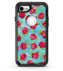 Shabby Chic Flowers over Aqua Watercolor Pattern - iPhone 7 or 8 OtterBox Case & Skin Kits