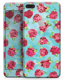 Shabby Chic Flowers over Aqua Watercolor Pattern - Skin-kit for the iPhone 8 or 8 Plus