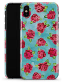 Shabby Chic Flowers over Aqua Watercolor Pattern - iPhone X Clipit Case