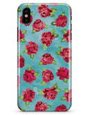 Shabby Chic Flowers over Aqua Watercolor Pattern - iPhone X Clipit Case