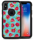 Shabby Chic Flowers over Aqua Watercolor Pattern - iPhone X OtterBox Case & Skin Kits