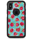 Shabby Chic Flowers over Aqua Watercolor Pattern - iPhone X OtterBox Case & Skin Kits