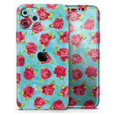 Shabby Chic Flowers over Aqua Watercolor Pattern - Vinyl Skin Wrap for iPhone 17 Pro Max, 17 Pro, 17 Air, 17, 16 & All Models — Soft Matte or Ultra Gloss