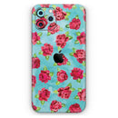 Shabby Chic Flowers over Aqua Watercolor Pattern - Vinyl Skin Wrap for iPhone 17 Pro Max, 17 Pro, 17 Air, 17, 16 & All Models — Soft Matte or Ultra Gloss