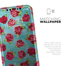 Shabby Chic Flowers over Aqua Watercolor Pattern - Vinyl Skin Wrap for iPhone 17 Pro Max, 17 Pro, 17 Air, 17, 16 & All Models — Soft Matte or Ultra Gloss