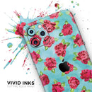 Shabby Chic Flowers over Aqua Watercolor Pattern - Vinyl Skin Wrap for iPhone 17 Pro Max, 17 Pro, 17 Air, 17, 16 & All Models — Soft Matte or Ultra Gloss