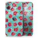 Shabby Chic Flowers over Aqua Watercolor Pattern - Vinyl Skin Wrap for iPhone 17 Pro Max, 17 Pro, 17 Air, 17, 16 & All Models — Soft Matte or Ultra Gloss