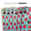Shabby Chic Flowers over Aqua Watercolor Pattern - Vinyl Skin Wrap for iPhone 17 Pro Max, 17 Pro, 17 Air, 17, 16 & All Models — Soft Matte or Ultra Gloss