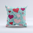 Sharded Hearts On Teal ink-Fuzed Decorative Throw Pillow