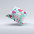 Sharded Hearts On Teal ink-Fuzed Decorative Throw Pillow