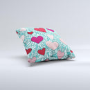 Sharded Hearts On Teal ink-Fuzed Decorative Throw Pillow
