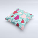 Sharded Hearts On Teal ink-Fuzed Decorative Throw Pillow