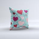 Sharded Hearts On Teal ink-Fuzed Decorative Throw Pillow