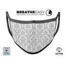 Silver and White Damask Pattern - Made in USA Mouth Cover Unisex Anti-Dust Cotton Blend Reusable & Washable Face Mask with Adjustable Sizing for Adult or Child