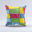 Sketched Colorful Uneven Panels ink-Fuzed Decorative Throw Pillow