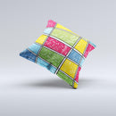 Sketched Colorful Uneven Panels ink-Fuzed Decorative Throw Pillow