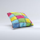 Sketched Colorful Uneven Panels ink-Fuzed Decorative Throw Pillow