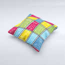 Sketched Colorful Uneven Panels ink-Fuzed Decorative Throw Pillow