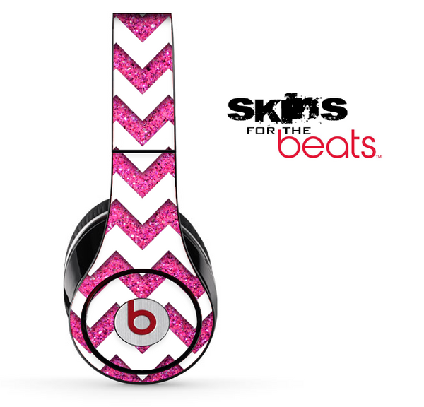 Pink Sparkle and White Chevron Pattern Skin for the Beats by Dre Solo, Studio, Wireless, Pro or Mixr