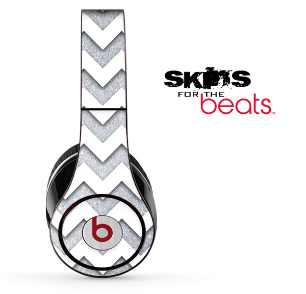 Silver Sparkle and White Chevron Pattern Skin for the Beats by Dre Solo, Studio, Wireless, Pro or Mixr