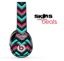 Custom Name Script On Pink-Teal-Black Chevron Pattern Skin for the Beats by Dre Solo, Studio, Wireless, Pro or Mixr
