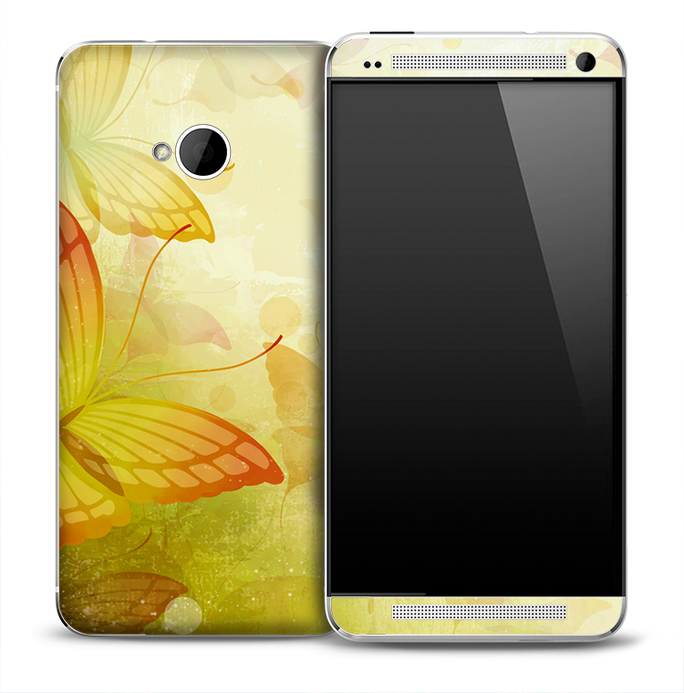 Vibrant Yellow Butterflies Skin for the HTC One Phone