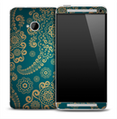Blue & Gold Floral Skin for the HTC One Phone
