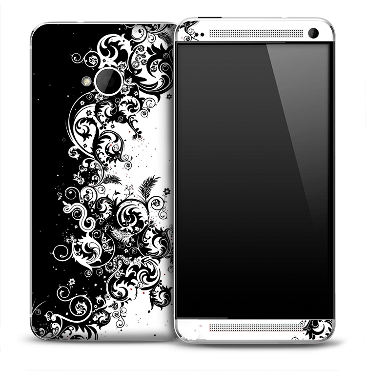 Elegant Black & White Floral Skin for the HTC One Phone