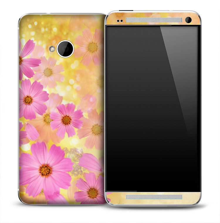 Yellow & Pink Flowers Skin for the HTC One Phone