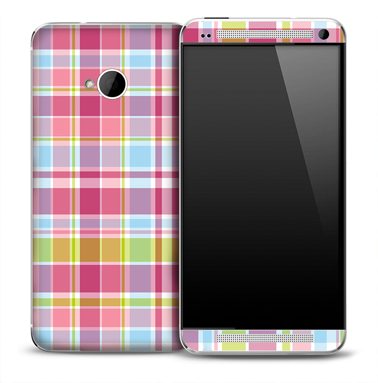 Pink & Blue Plaid Skin for the HTC One Phone