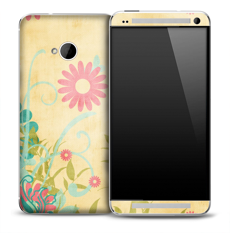 Artistic Yellow Flowers Skin for the HTC One Phone