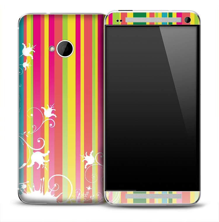 Colorful Vertical Stripe Splash Skin for the HTC One Phone