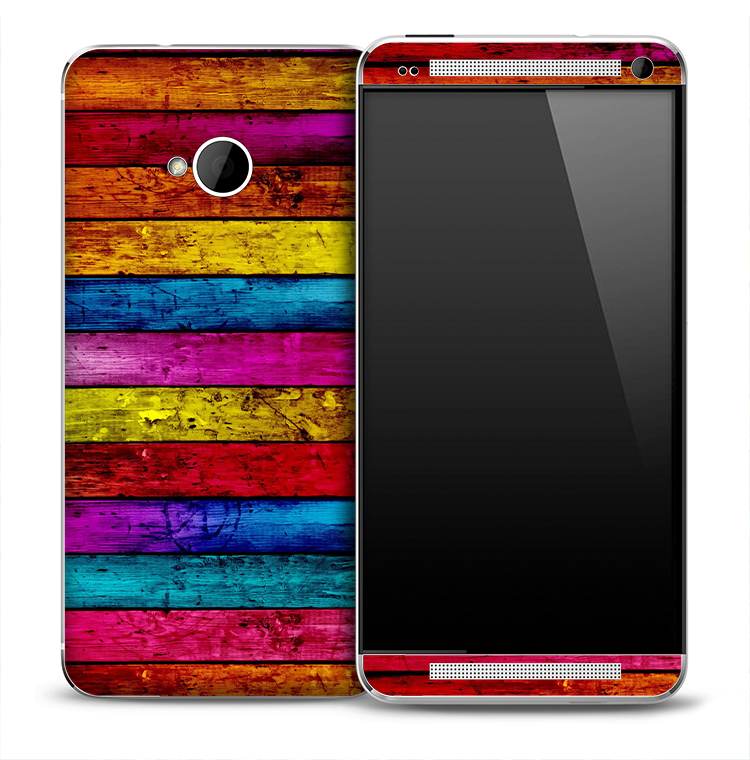 Neon Colorful Wood Boards Skin for the HTC One Phone