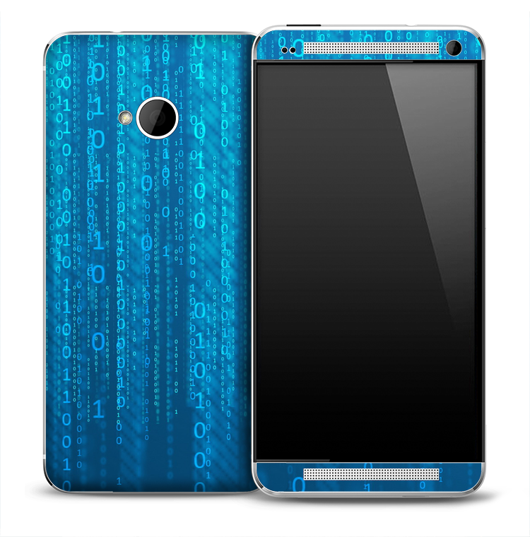 Neon Blue Binary Skin for the HTC One Phone
