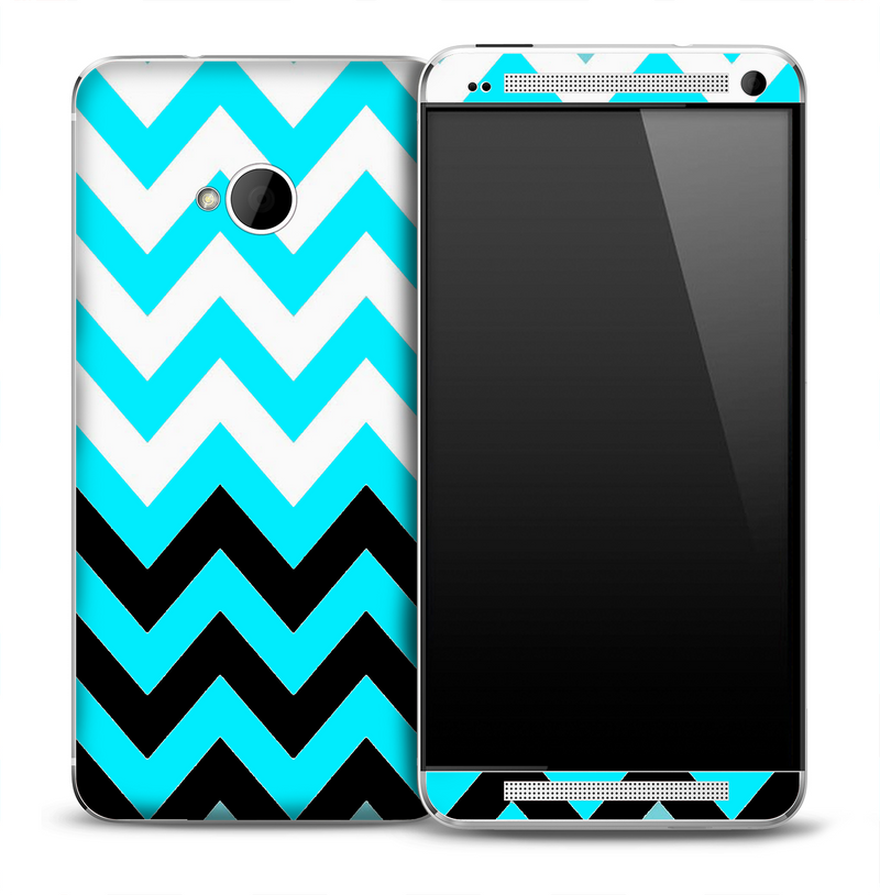 Large Turquoise V2 Black and White Chevron Pattern Skin for the HTC One Phone