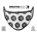 Slate Black Daisy's with Translucent Backing - Made in USA Mouth Cover Unisex Anti-Dust Cotton Blend Reusable & Washable Face Mask with Adjustable Sizing for Adult or Child