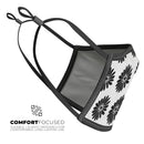 Slate Black Daisy's with Translucent Backing - Made in USA Mouth Cover Unisex Anti-Dust Cotton Blend Reusable & Washable Face Mask with Adjustable Sizing for Adult or Child