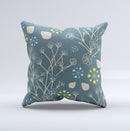 Slate Blue and Coral Floral Sketched Lace Patterns v21 Ink-Fuzed Decorative Throw Pillow