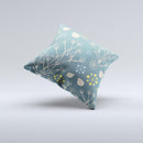 Slate Blue and Coral Floral Sketched Lace Patterns v21 Ink-Fuzed Decorative Throw Pillow