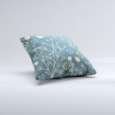 Slate Blue and Coral Floral Sketched Lace Patterns v21 Ink-Fuzed Decorative Throw Pillow