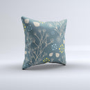 Slate Blue and Coral Floral Sketched Lace Patterns v21 Ink-Fuzed Decorative Throw Pillow