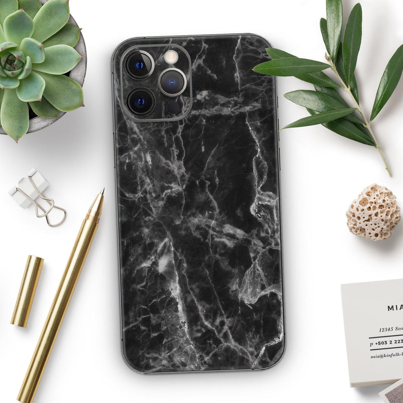 Smooth Black Marble // Full-Body Skin Decal Wrap Cover for Apple iPhone 15, 14, 13, Pro, Pro Max, Mini, XR, XS, SE (All Models)