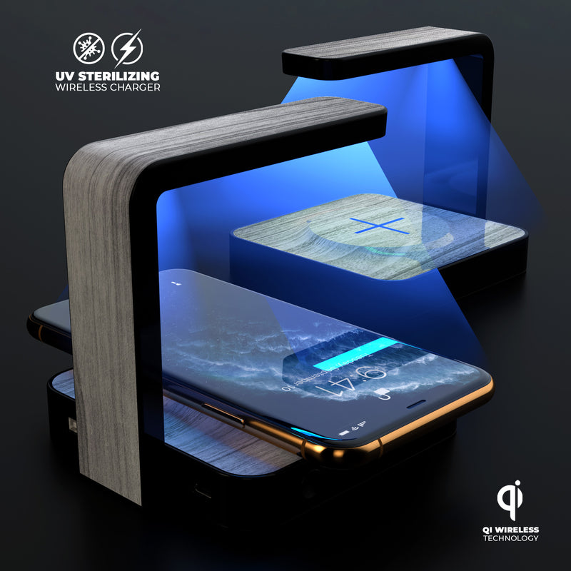 Smooth Gray Wood UV Germicidal Sanitizing Sterilizing Wireless Smart Phone Screen Cleaner + Charging Station