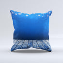 Snowy Blue Wooden Dock ink-Fuzed Decorative Throw Pillow