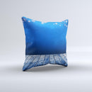 Snowy Blue Wooden Dock ink-Fuzed Decorative Throw Pillow