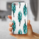 Splattered Teal Watercolor Feathers iPhone 6/6s or 6/6s Plus 2-Piece Hybrid INK-Fuzed Case