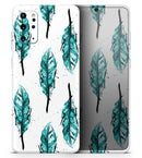 Splattered Teal Watercolor Feathers - Premium Vinyl Skin Decal for Samsung Galaxy S25 Ultra, S24, S23, S22 & All Galaxy S Models