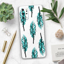 Splattered Teal Watercolor Feathers - Premium Vinyl Skin Decal for Samsung Galaxy S25 Ultra, S24, S23, S22 & All Galaxy S Models