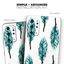 Splattered Teal Watercolor Feathers - Premium Vinyl Skin Decal for Samsung Galaxy S25 Ultra, S24, S23, S22 & All Galaxy S Models